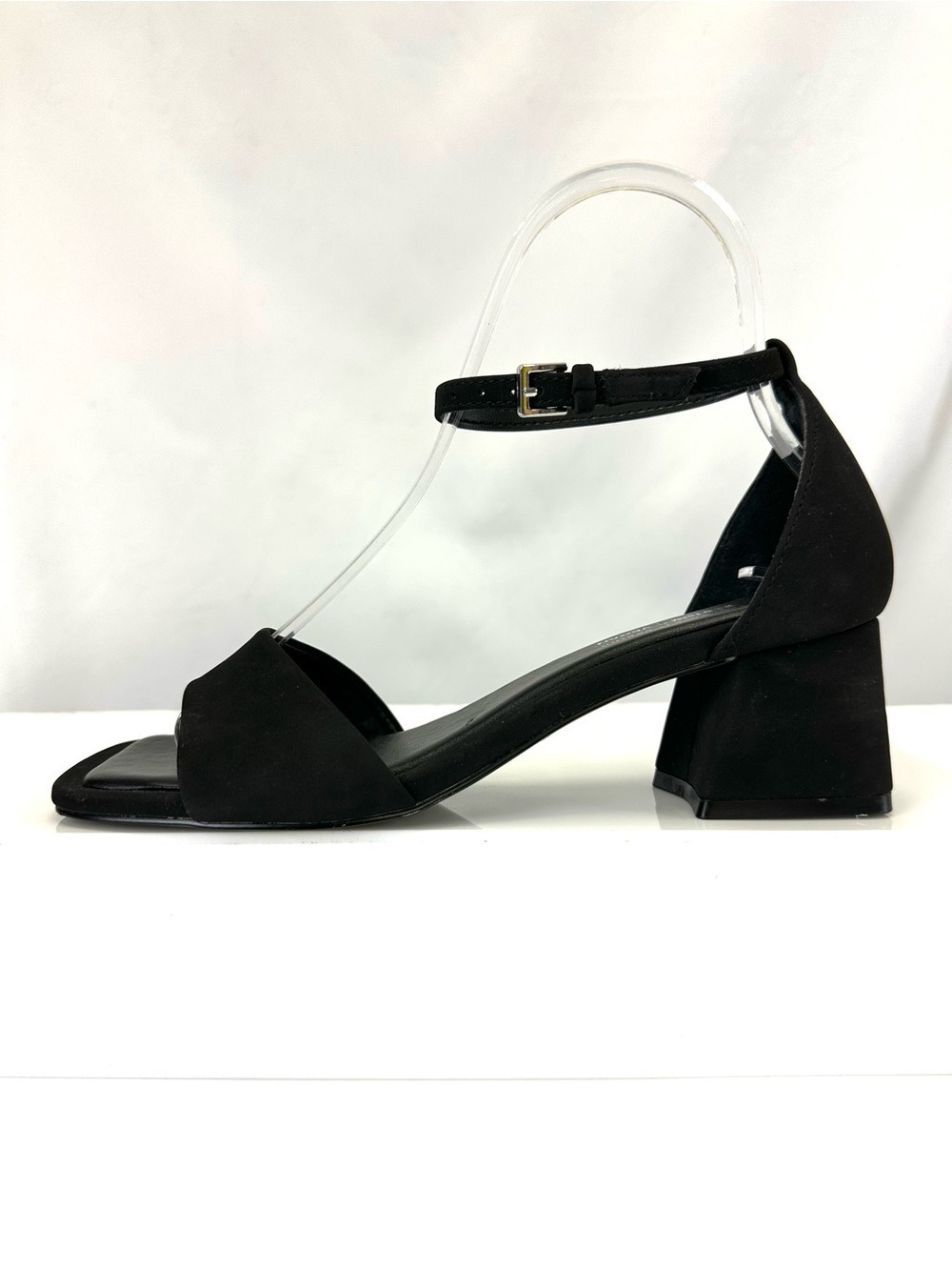 Call It Spring Vegan Black Block Heel Sandals Ankle Strap Size 6.5 Minimalist